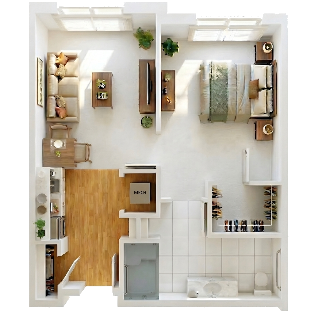 Cherry Assisted Living Apartment 1 bed 1 bath 558 Sq Ft Standard