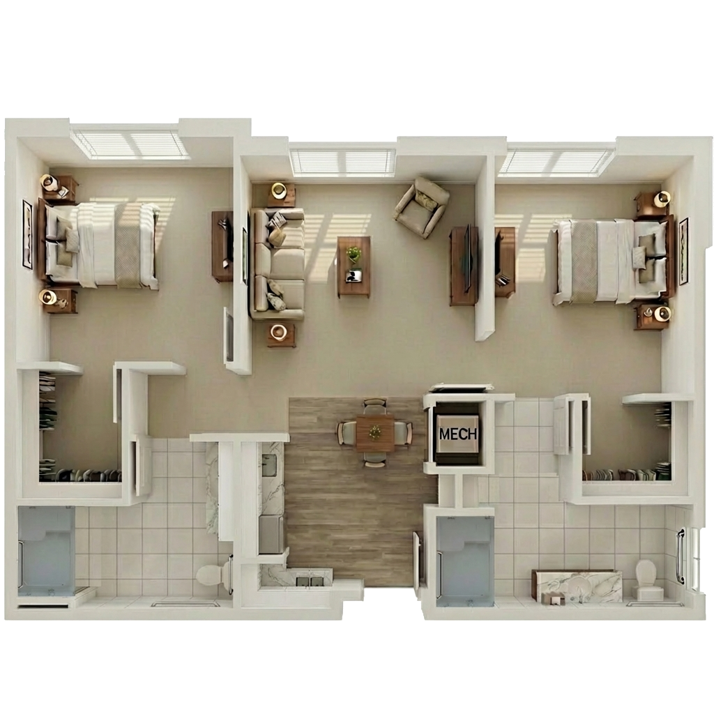 Oak Assisted Living Apartment 2 bed 2 bath 934 Sq Ft Deluxe