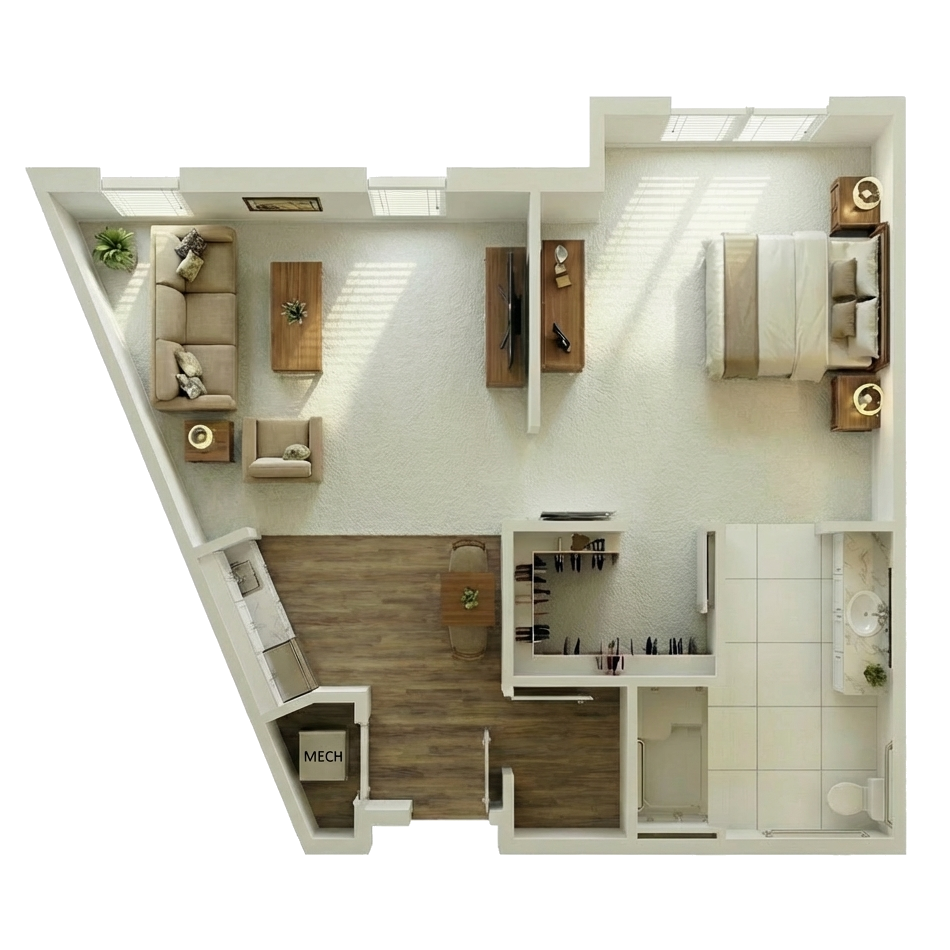 Palm Assisted Living Apartment 1 bed 1 bath 668 Sq Ft Premium